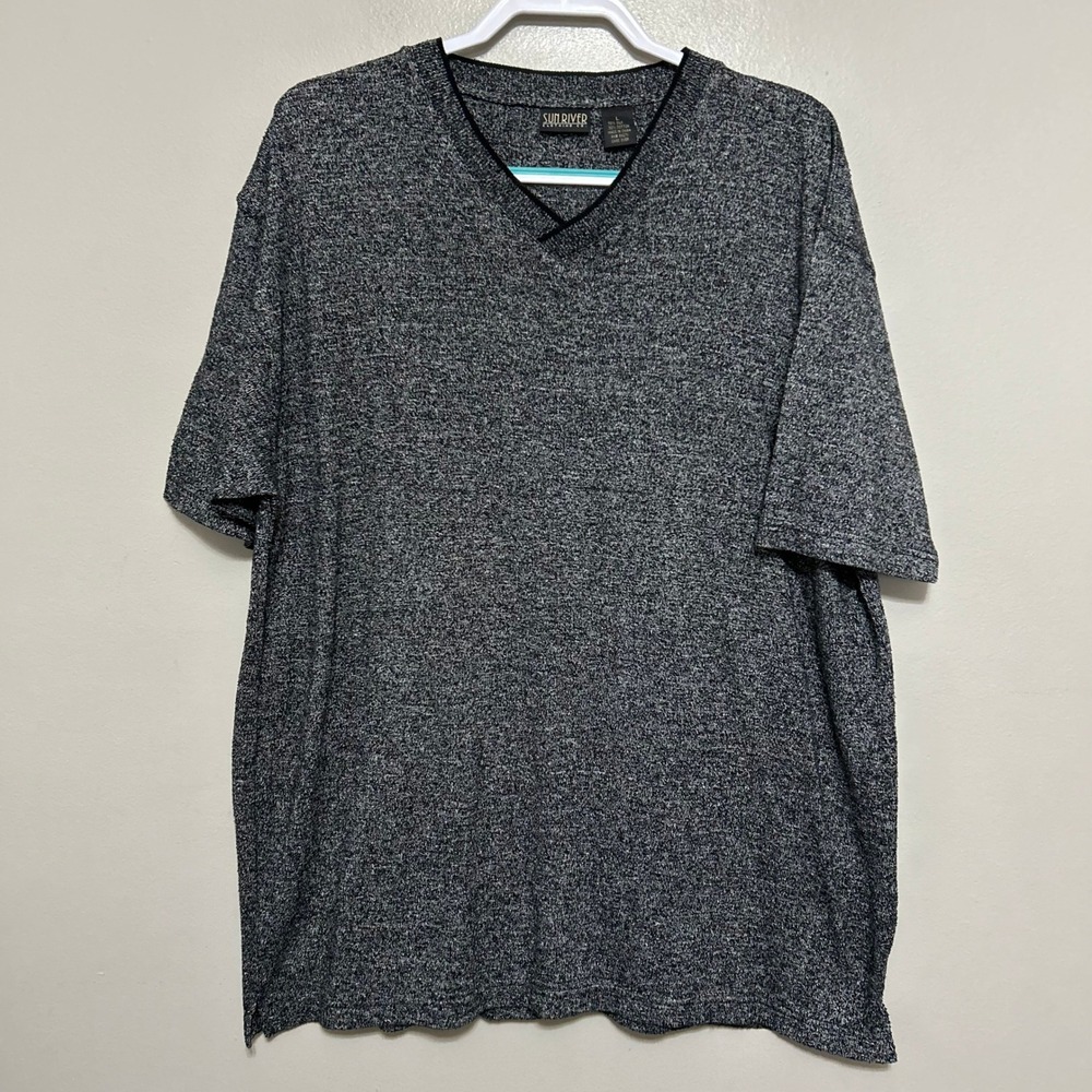 Sun River Shirt Mens L Gray Silk Cotton V-Neck Short Sleeve Camp Casual Luxury